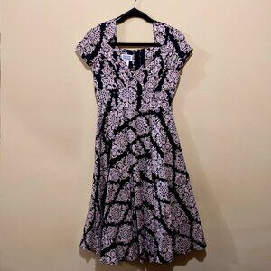 Unique Vintage black and cream damask 50s-inspired dress | Small